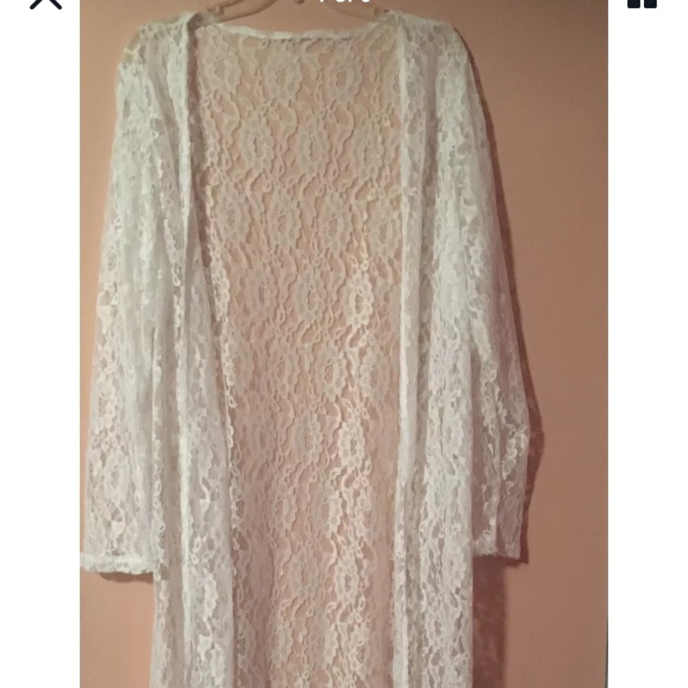 White lace maxi boho cover up cardigan Size L
